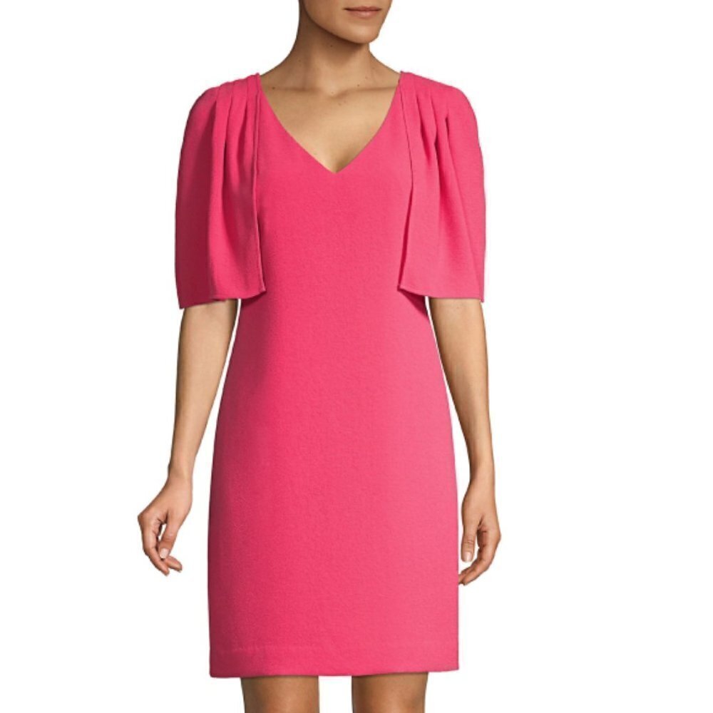 Trina Turk 'Tropical' Cape-Sleeve Tie-Back Crepe Dress, Cerise